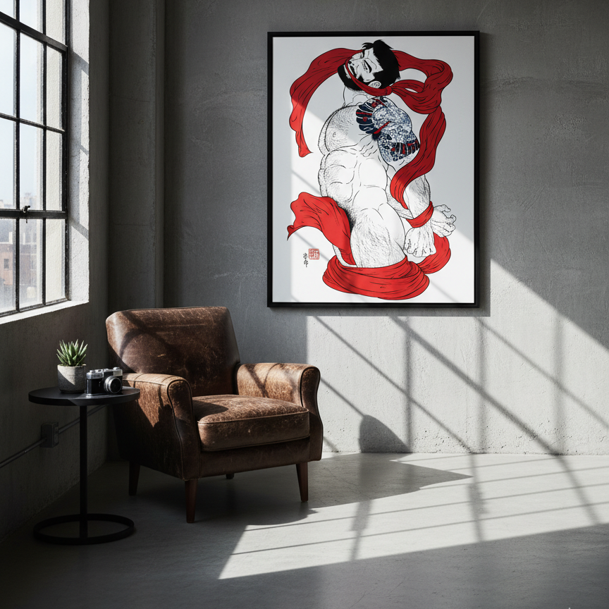 "Crimson Restraint" — Limited Edition Framed Fine Art Print by Gengoroh Tagame